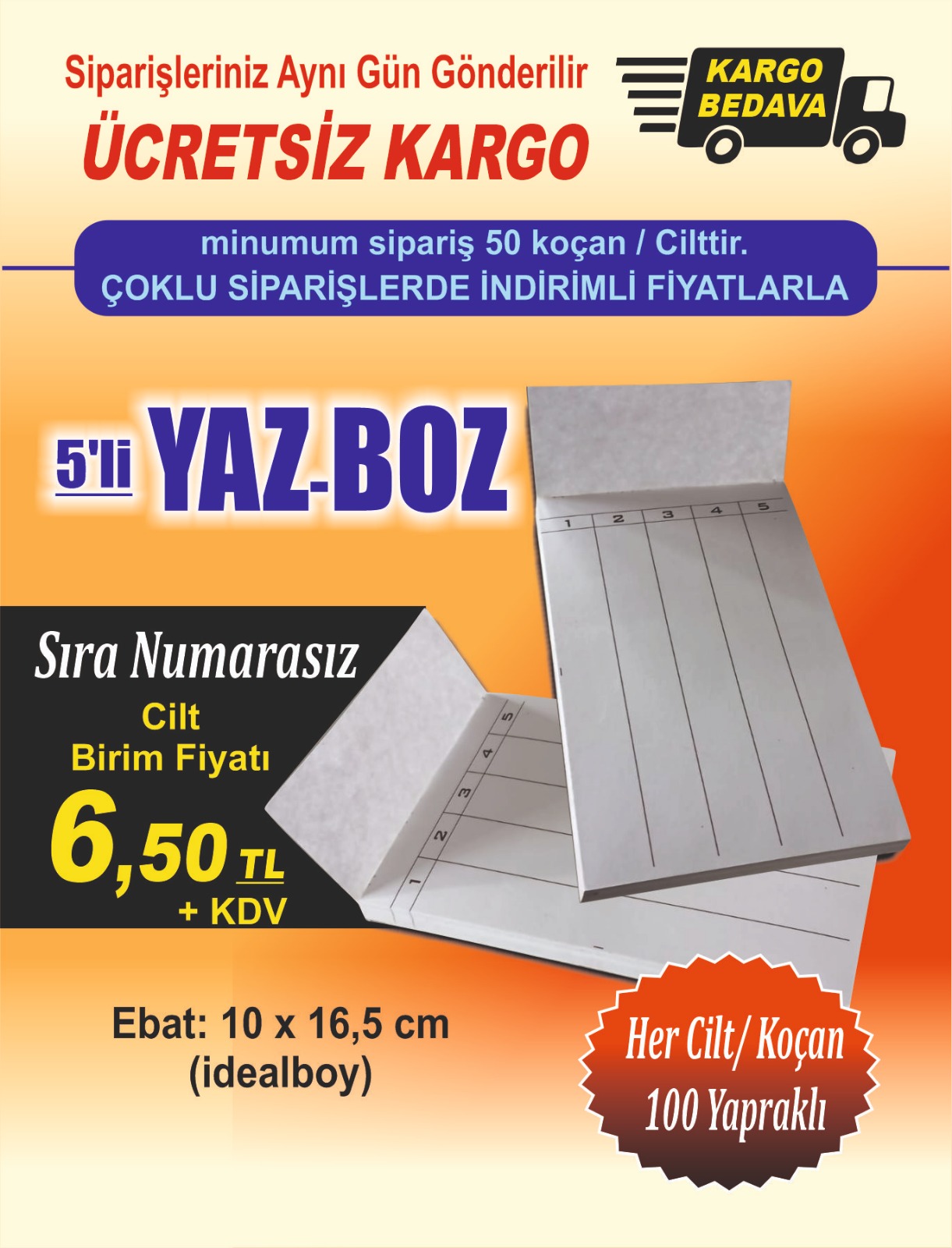 5li yazboz - sıra numaralı yazboz