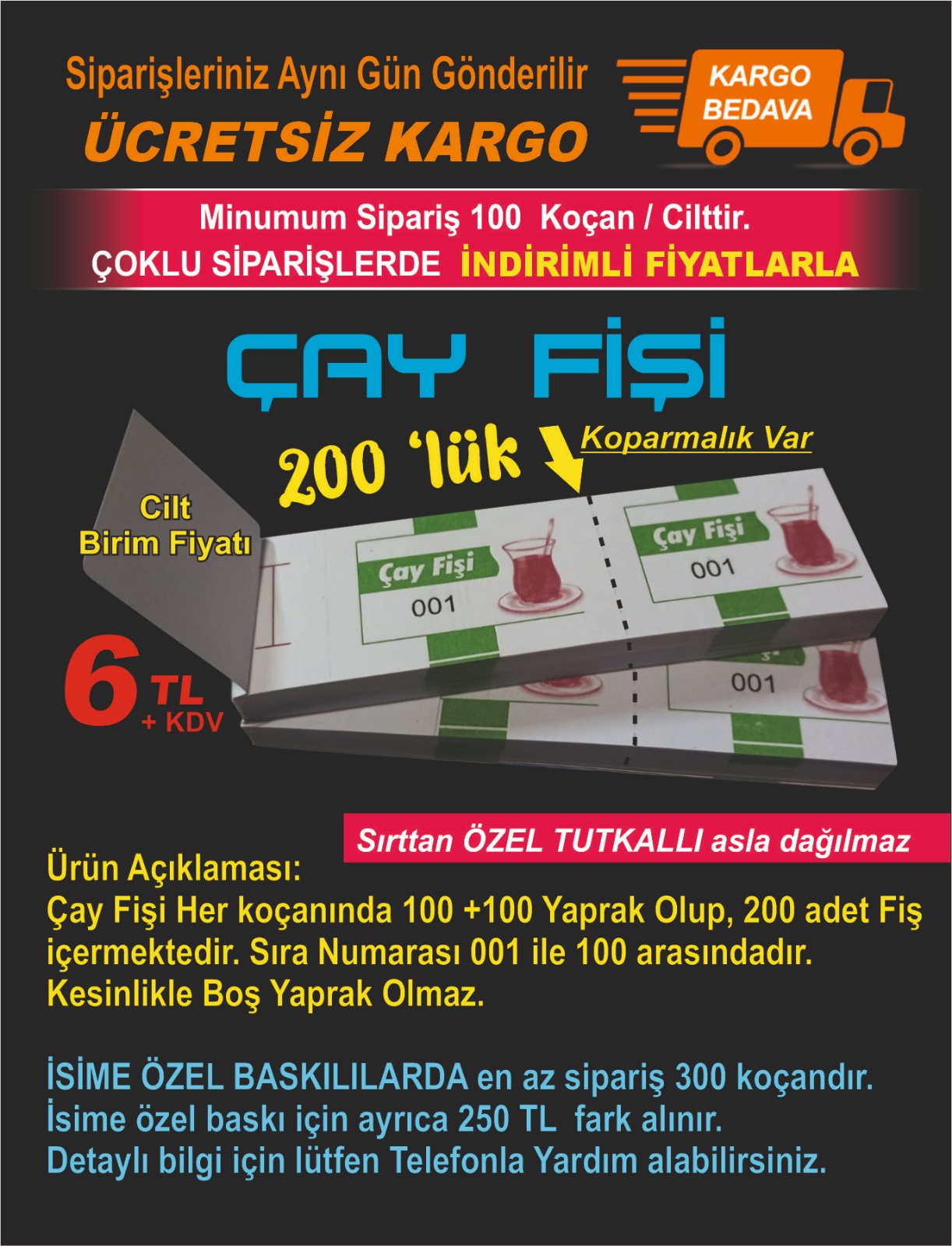 Çay Fişi - Sırttan Özel Tutkallı - 200'Lü çay fişi