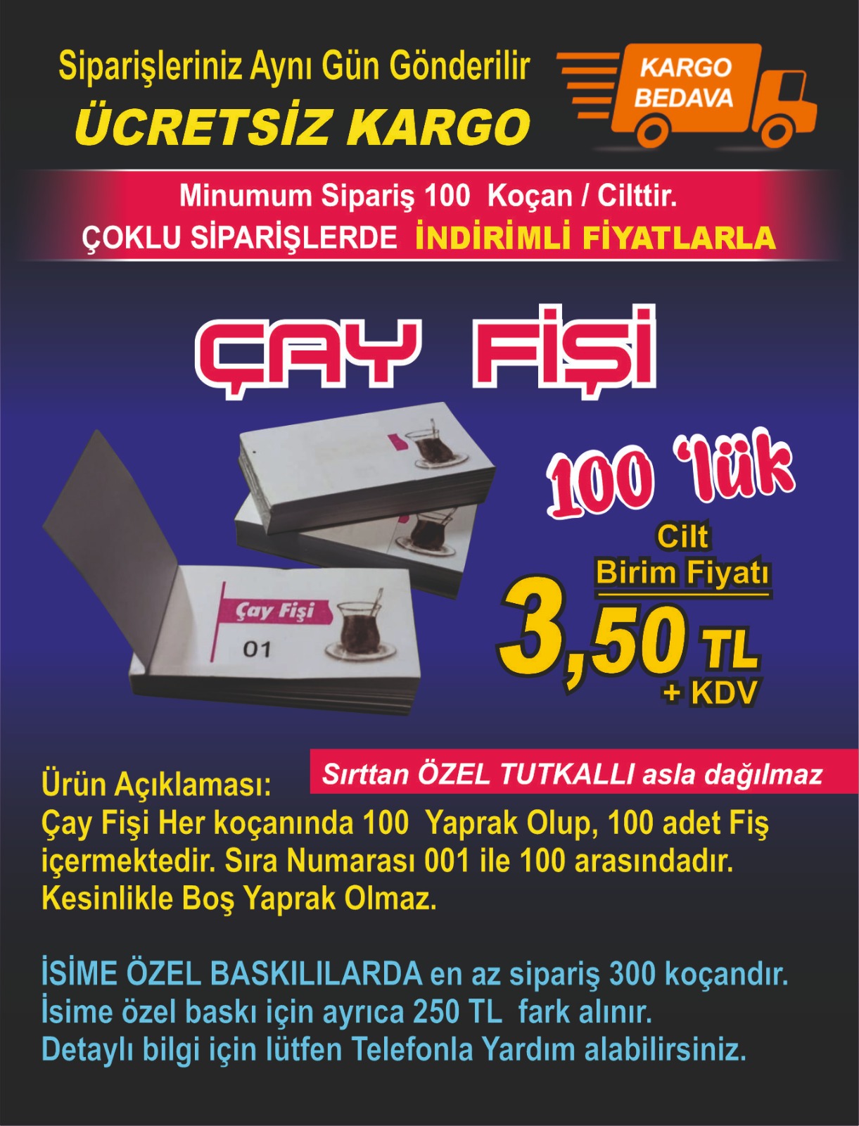 Çay Fişi - Sırttan Özel Tutkallı - 100'Lü çay fişi